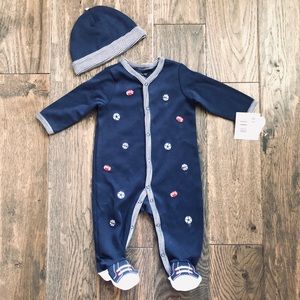 NWT - Little Me Footed Onesie with Hat